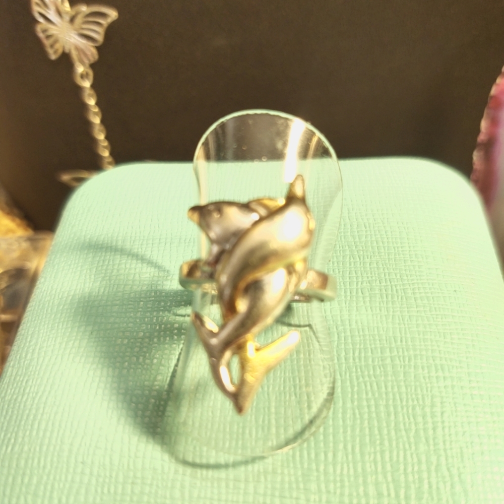 Sterling Silver Dolphin Ring Gem